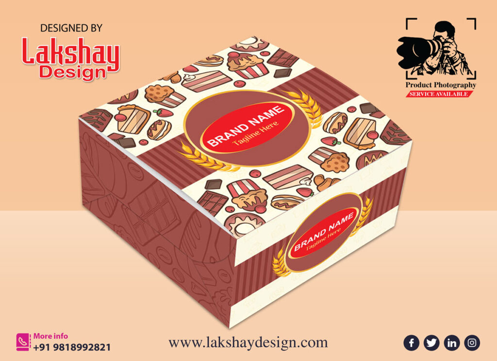 Branded cake packaging design highlighting logo, colors, and unique identity for bakery businesses.