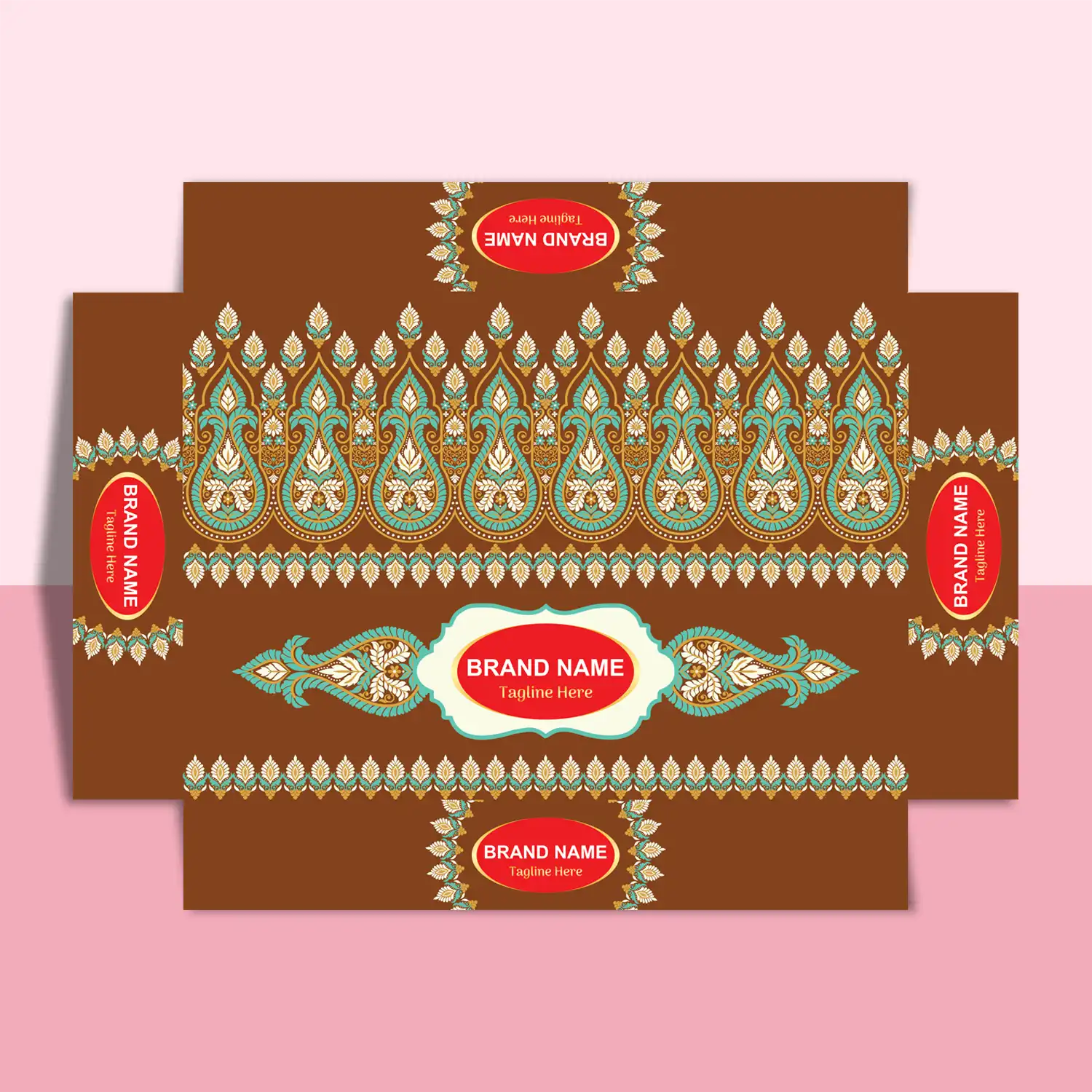 LD195 Premium Sweet Box Packaging Design Template with Traditional Paisley Pattern for Mithai and Dry Fruit Packaging