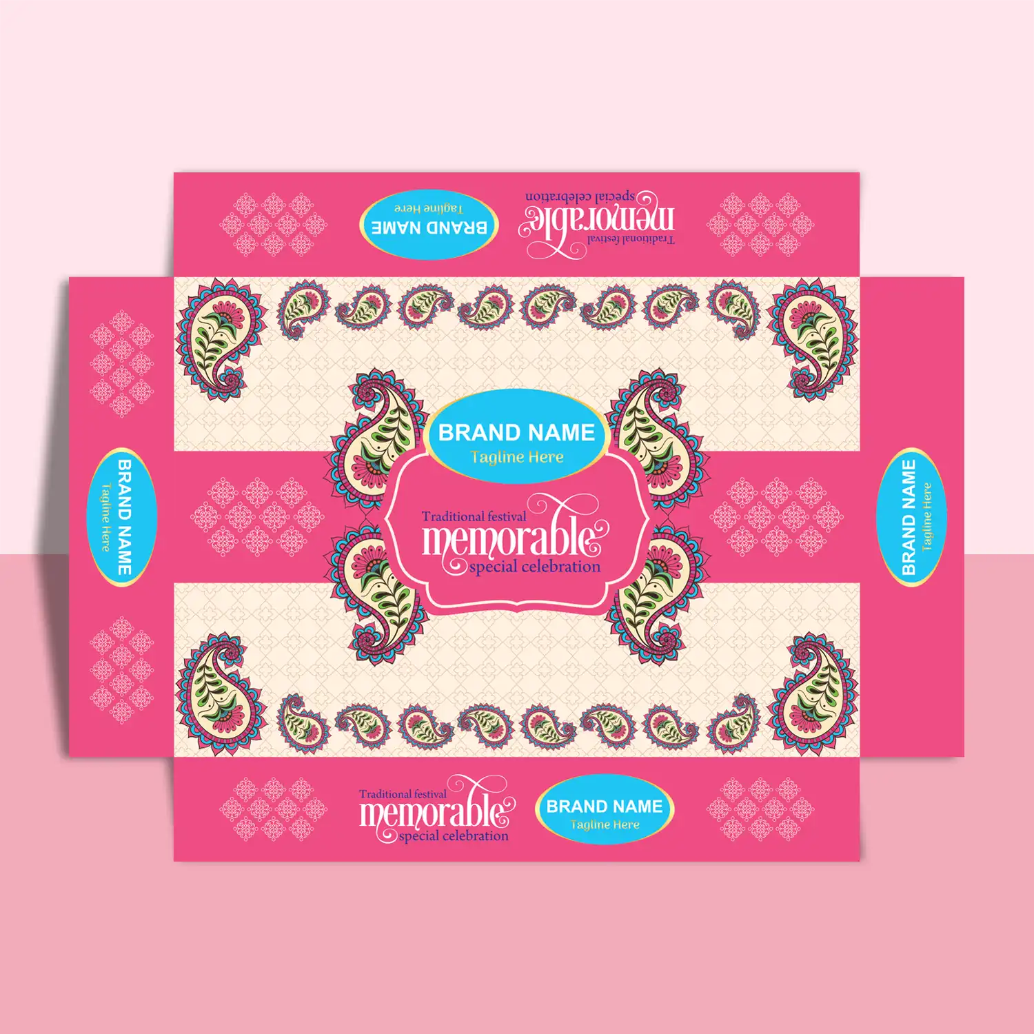 Festive Sweet Box Packaging Design by Lakshay Design featuring elegant festive artwork, premium mithai packaging layout, vibrant colors, and luxury branding elements for sweet shops, gifting, and confectionery brands.