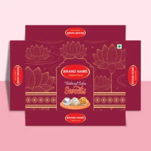Custom Sweet Box Design by Lakshay Design featuring premium packaging artwork, elegant branding elements, and a professional layout for mithai shops, festive gifting, and confectionery packaging.