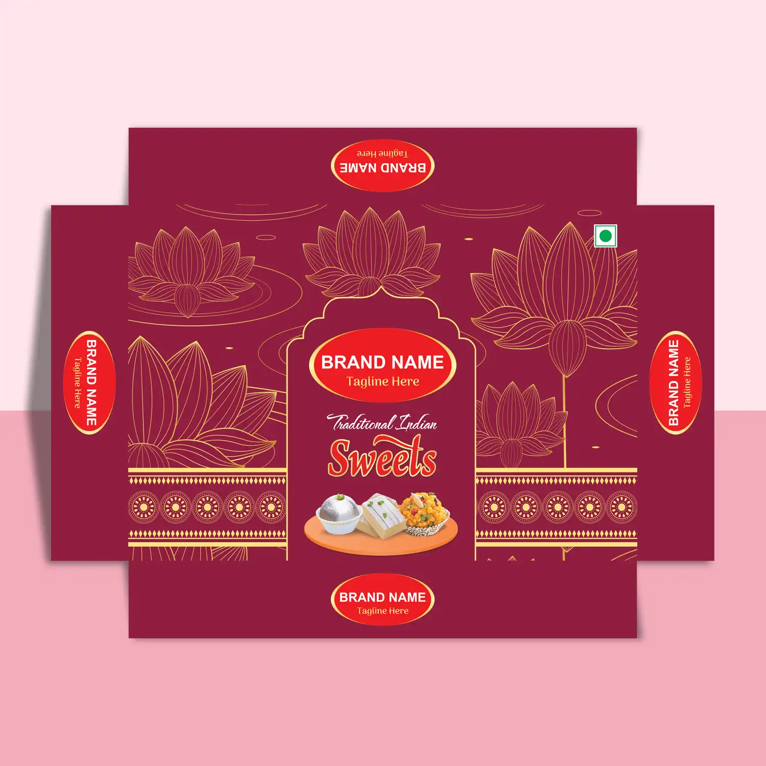 Custom Sweet Box Design by Lakshay Design featuring premium packaging artwork, elegant branding elements, and a professional layout for mithai shops, festive gifting, and confectionery packaging.