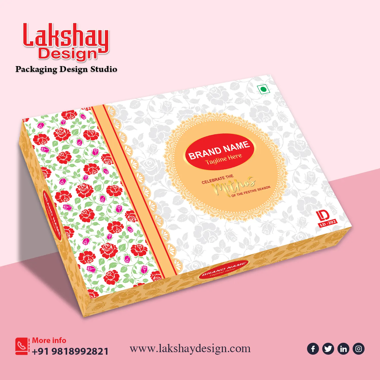Modern minimalist sweet box design template with clean layout, suitable for bakery items, chocolates, and premium confectionery packaging branding.